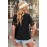 Black Lace Splicing V Neck Short Sleeve Shirt