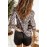 Leopard Flare Sleeve V Neck Loose Blouse