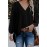 Black Swiss Dot V Neck Long Sleeve Blouse